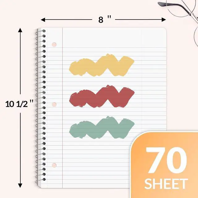 Alt view image 3 of 7 - Spiral Notebooks, 3 Pack, 1-Subject, College Ruled Paper, 8" x 10-1/2", 70 Sheets per Notebook, Assorted Colors Spiral Notebooks for School (Yellow, Red, Sage Green)