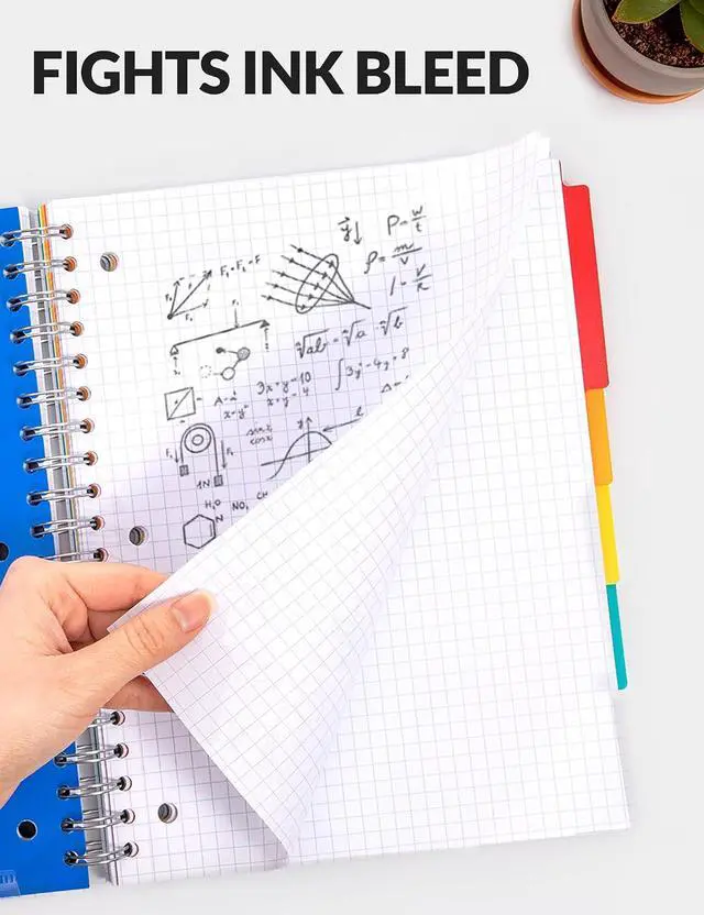 Alt view image 2 of 7 - Graph Paper Notebook 4x4 Grid Ruled 300 Pages, 5 Tabbed Pocket Dividers, 8"x10.5", 3 Hole Punched, Durable PP Cover Spiral Grid Notebook for Engineering, Work, School, Black