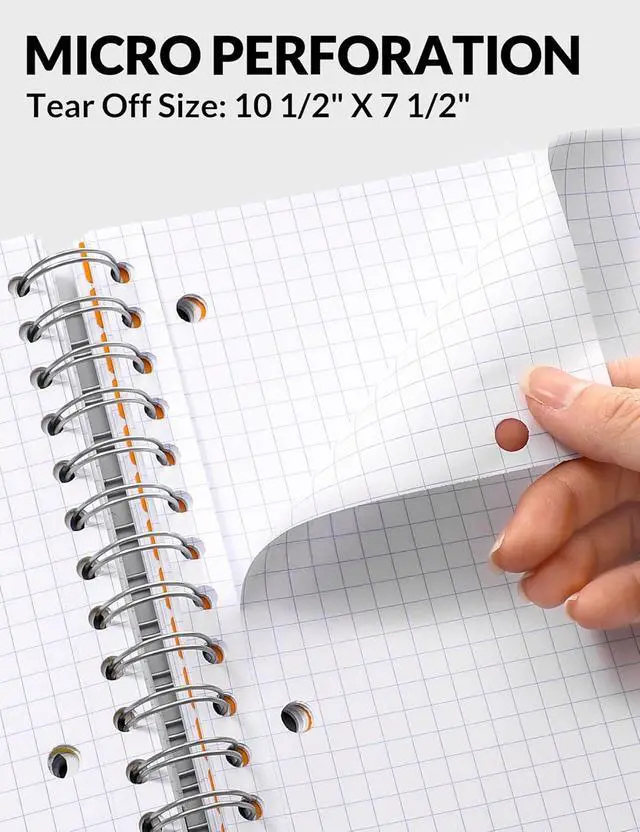 Alt view image 6 of 7 - Graph Paper Notebook 4x4 Grid Ruled 300 Pages, 5 Tabbed Pocket Dividers, 8"x10.5", 3 Hole Punched, Durable PP Cover Spiral Grid Notebook for Engineering, Work, School, Black