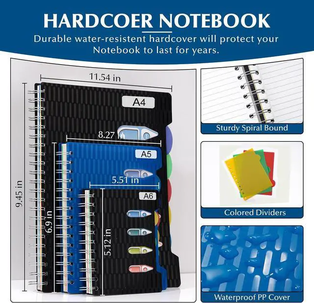 Alt view image 6 of 7 - CAGIE A6 Small Spiral Notebook with Dividers 4.1x5.8 | Subject Notebook, Pocket Notebook , College Ruled, Mini Notebooks for School, Office, Sketch, Blue