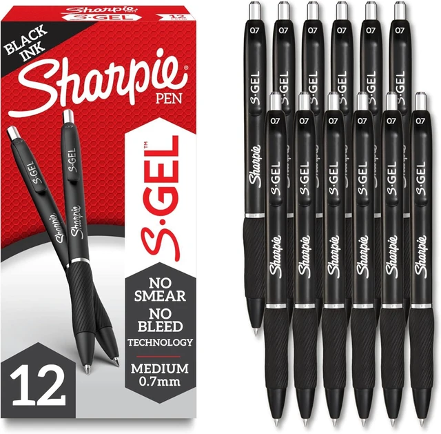 Main image of S-Gel Gel Pens, Black Barrel, Medium Point (0.7mm), Black Gel Ink, 12 Count - Home, Office, School, Journaling, Writing, Note-Taking, Teacher Supplies