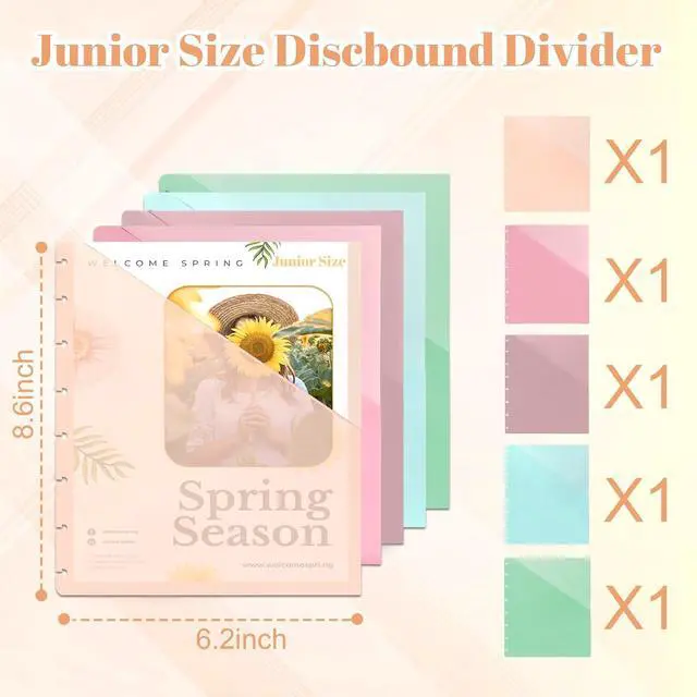 Alt view image 2 of 7 - 5.5×8.5 inch 5Pcs Junior Size Discbound Pocket Dividers DiscBound Binder Dividers Disc Bound Planner Supplies DiscBound Pocket Folder Discbound Notebook Accessories 8 Disc Planner Cover for Office