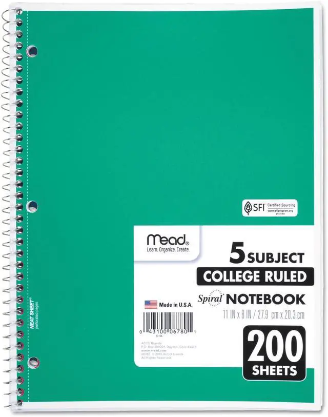 Alt view image 3 of 7 - Spiral Notebook, College Ruled Paper, 11" x 8", 200 Sheets, Assorted Colors, 1 Count (06780)