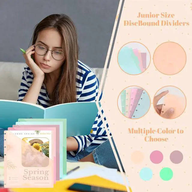 Alt view image 3 of 7 - 5.5×8.5 inch 5Pcs Junior Size Discbound Pocket Dividers DiscBound Binder Dividers Disc Bound Planner Supplies DiscBound Pocket Folder Discbound Notebook Accessories 8 Disc Planner Cover for Office