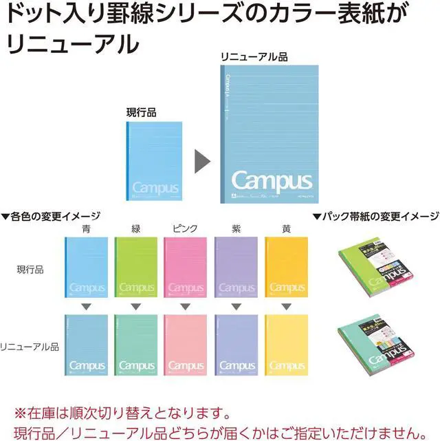 Alt view image 3 of 7 - Campus Notebook, Dot B 6mm Ruled, Semi-B5, 30 Sheets, 35 Lines, Pack of 5, 5 Colors (NO-3CBTNX5)