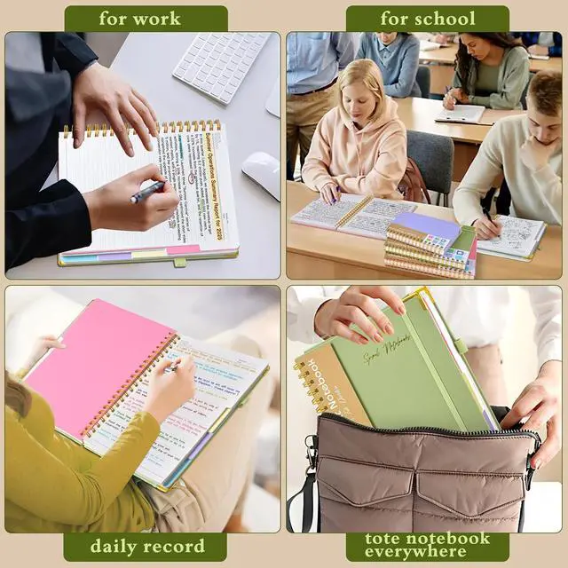 Alt view image 7 of 7 - Hardcover Spiral Notebooks for Work, 5 Subject Notebook College Ruled with Dividers Tabs, Lined Organizer Notebook Journal for women, 8"x10" Large B5 Notebooks for School Note taking, 240 Pages Green