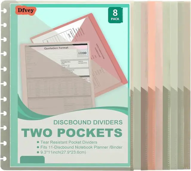 Main image of Discbound Pocket Dividers Letter Size Plastic TUL Notebook Dividers | pastel Color , Fit 8.5 "X 11" Paper ,Disc Binder Dividers for Office Home School (8)