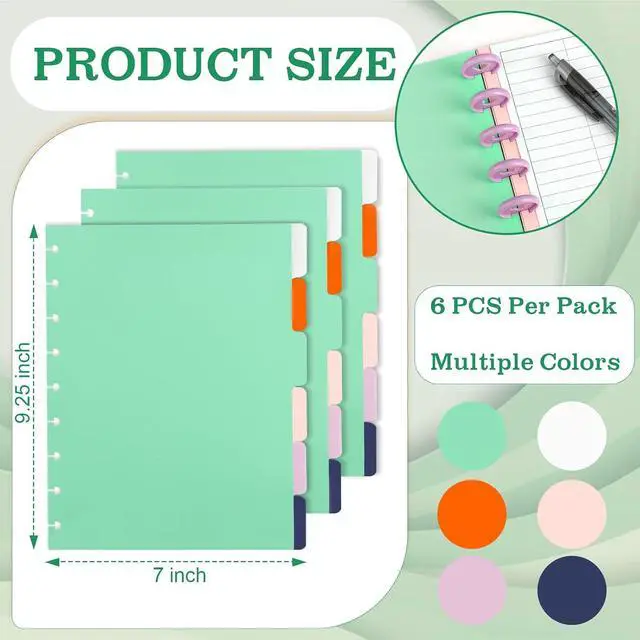 Alt view image 2 of 7 - 6 Tab 7x9.25 DiscBound Dividers for Classic Notebook - Blank Binder Tabs for Office, Meeting, College (1 Pack, 7 * 9.25 Inches)