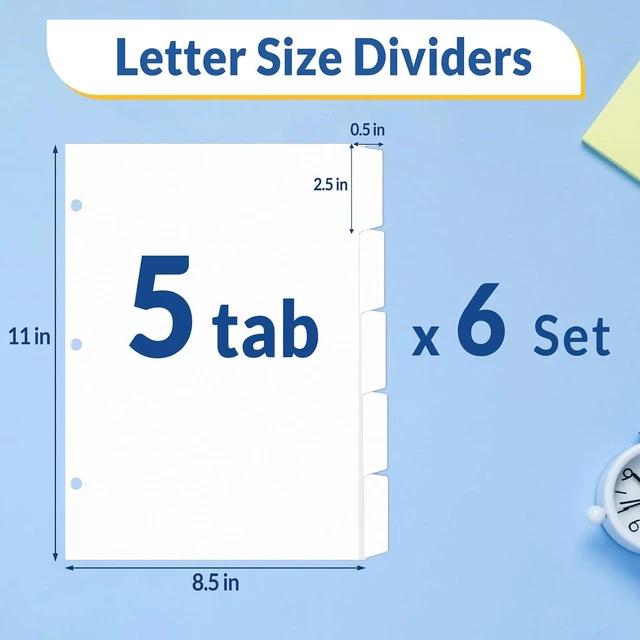 Alt view image 2 of 6 - Binder Dividers with Tabs for 3 Ring Binder, 8.5 x 11 Paper White Binder Dividers Blank with 5 Tabs, 6 Sets Page Dividers for School, Office and Home, 30 Dividers