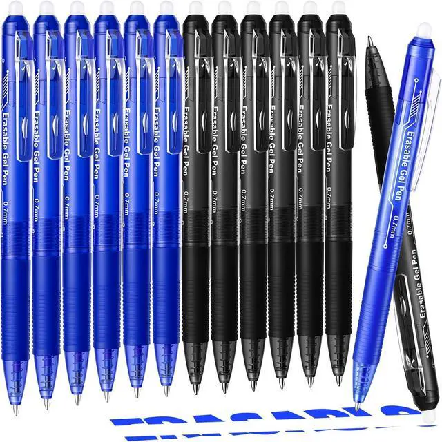 Main image of Retractable Erasable Gel Pens, 6 Black & 6 Blue Fine Point Erasable Pens Clicker, Make Mistakes Disappear, Perfect for Drawing, Writing, Planner & Crossword Puzzles (0.7mm, Pack of 12)