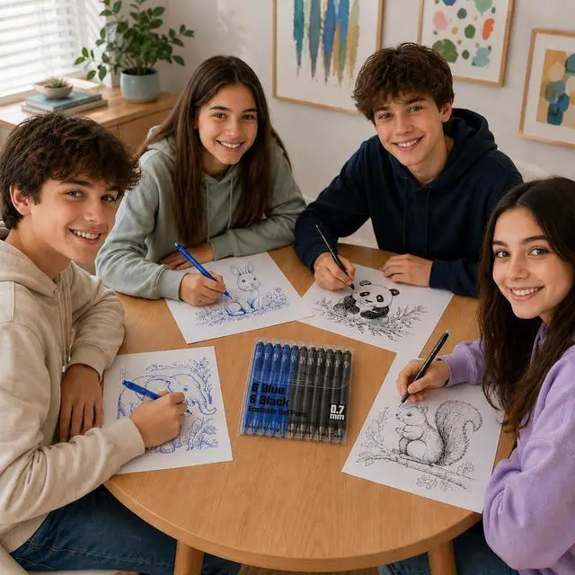 Alt view image 6 of 7 - Retractable Erasable Gel Pens, 6 Black & 6 Blue Fine Point Erasable Pens Clicker, Make Mistakes Disappear, Perfect for Drawing, Writing, Planner & Crossword Puzzles (0.7mm, Pack of 12)