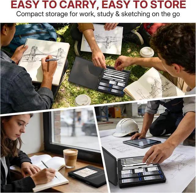 Alt view image 6 of 7 - 0.5mm Metal Mechanical Pencil Set, 4-Pack with Eraser Pen and Case | 480 HB Lead Refills, 3 Erasers + 10 Eraser Refills, Fine Point, for Writing, Drawing, Drafting, Sketching