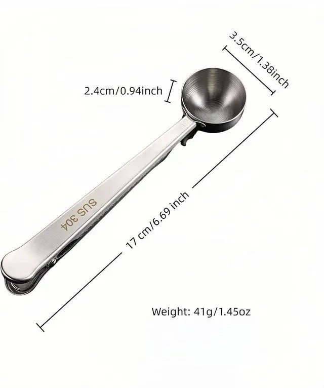 Alt view image 3 of 7 - Stainless Steel Coffee Scoop&Seal Clip,2-in-1 Measuring Spoon for Ground Coffee,Tea, Sugar,Airtight Kitchen Storage,Dishwasher Safe,6.69-inch Length,Serrated Sealing Clip