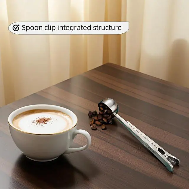 Alt view image 7 of 7 - Stainless Steel Coffee Scoop&Seal Clip,2-in-1 Measuring Spoon for Ground Coffee,Tea, Sugar,Airtight Kitchen Storage,Dishwasher Safe,6.69-inch Length,Serrated Sealing Clip