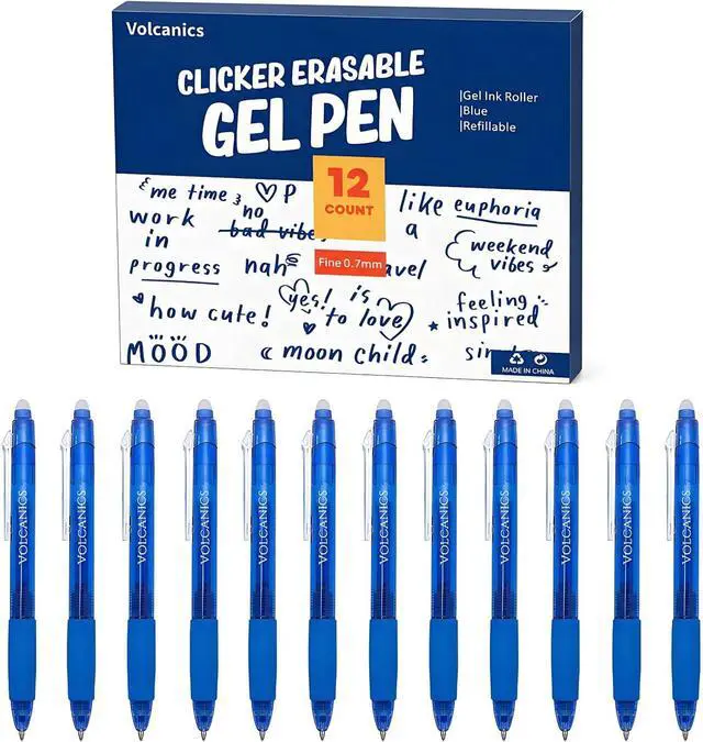 Alt view image 2 of 7 - Retractable Clicker Erasable Gel Pens, Blue Ink, 0.7mm, 12 Pack | Gel Ink Pens Erasable With Built-In Eraser, Smooth Writing For School, Office, Journaling, Note Taking And Daily Use