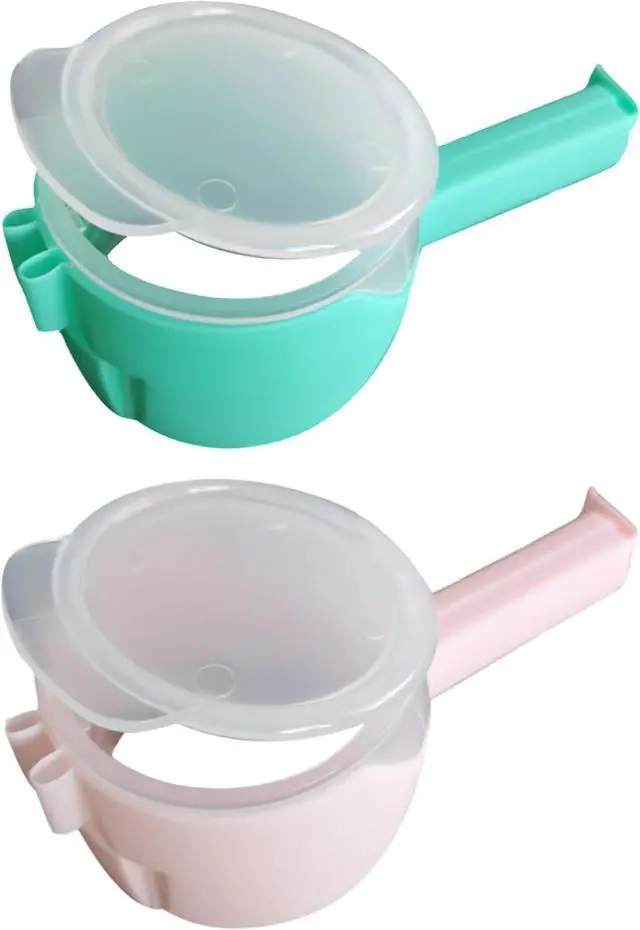 Main image of 2 Pcs Green and Pink Bag Clips with Pour Spout, Food Storage Clips for Sealing and Easy Tilting and Pouring Kitchen Storage and Organization Accessories