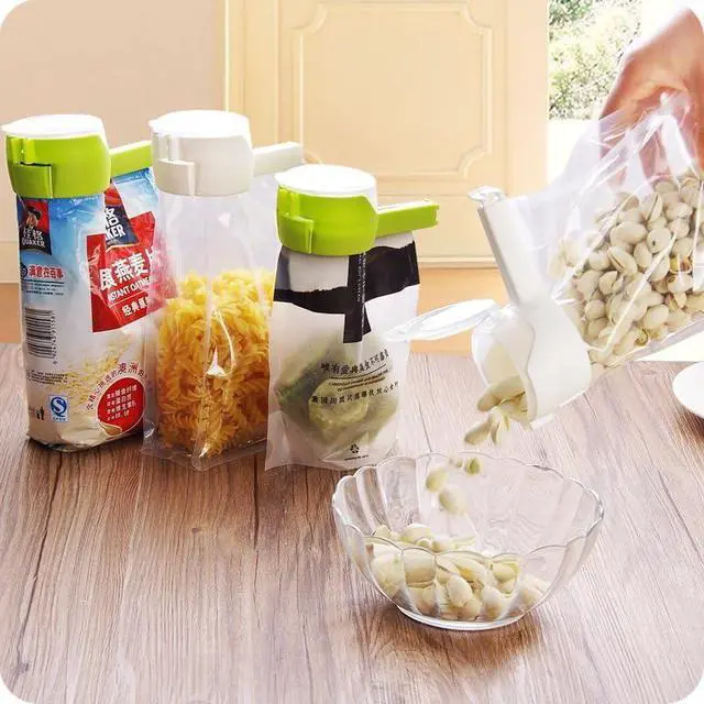 Alt view image 4 of 6 - 2 Pcs Green and Pink Bag Clips with Pour Spout, Food Storage Clips for Sealing and Easy Tilting and Pouring Kitchen Storage and Organization Accessories