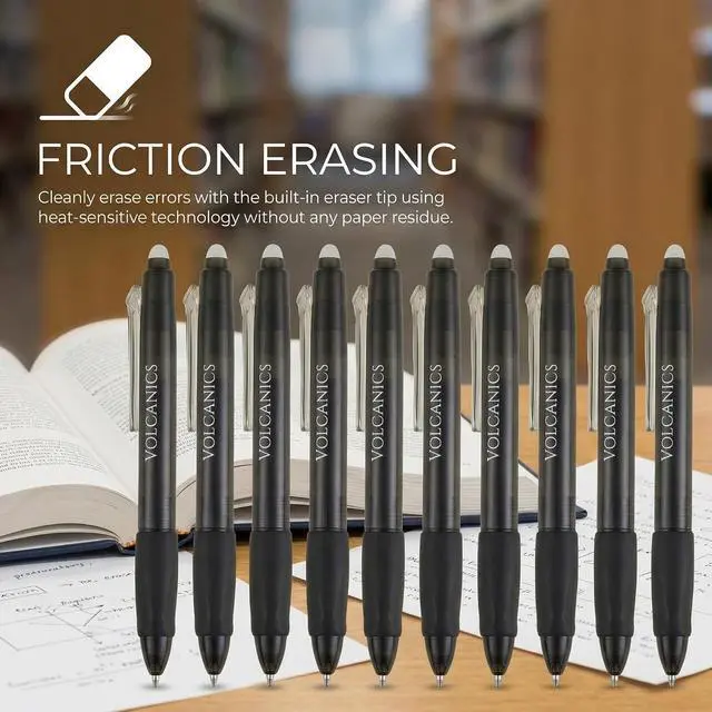 Alt view image 9 of 11 - Volcanics Retractable Erasable Gel Pens, Soft Black, 0.7mm, 12 Pack | Click Erasable Gel Ink Pens With Refillable Design, Smooth Writing And Easy Erasing For School, Office Supplies And Daily Use