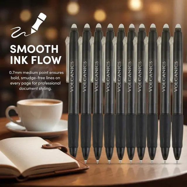 Alt view image 10 of 11 - Volcanics Retractable Erasable Gel Pens, Soft Black, 0.7mm, 12 Pack | Click Erasable Gel Ink Pens With Refillable Design, Smooth Writing And Easy Erasing For School, Office Supplies And Daily Use