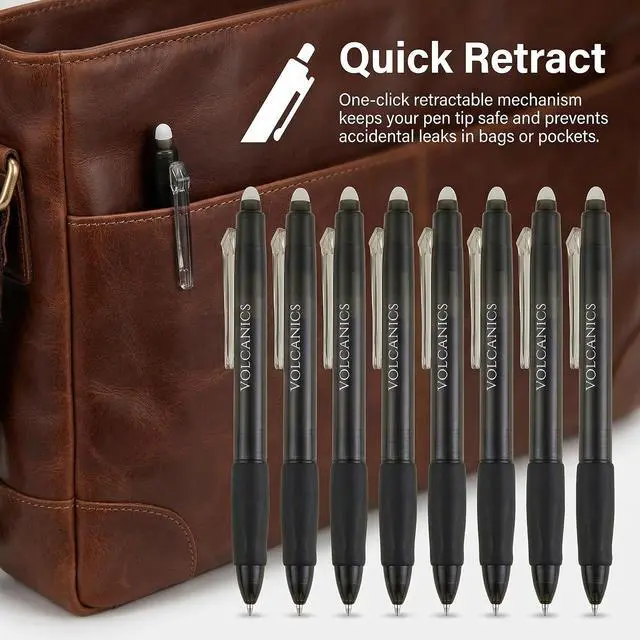 Alt view image 11 of 11 - Volcanics Retractable Erasable Gel Pens, Soft Black, 0.7mm, 12 Pack | Click Erasable Gel Ink Pens With Refillable Design, Smooth Writing And Easy Erasing For School, Office Supplies And Daily Use