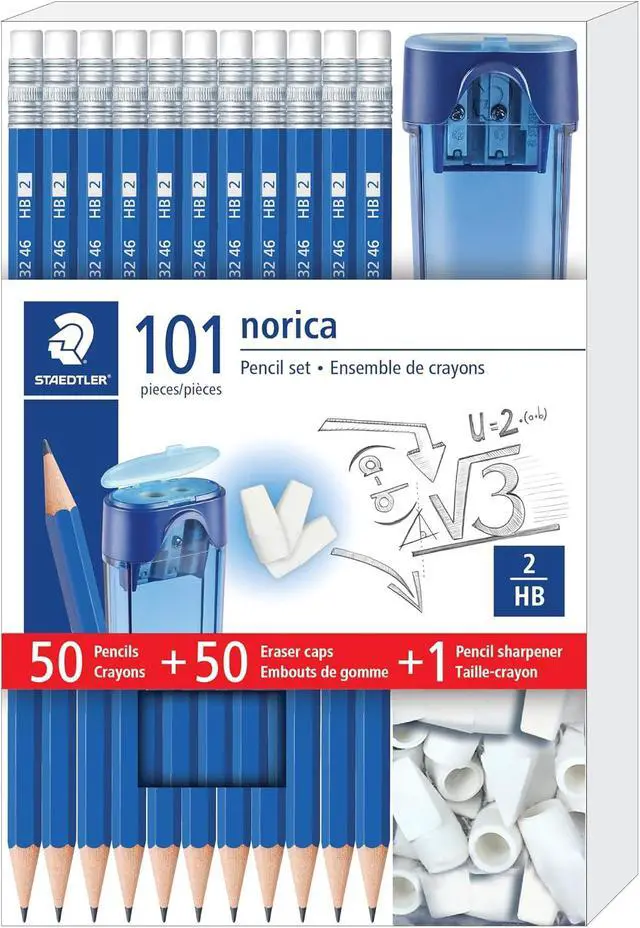 Alt view image 2 of 5 - Norica Pencil Set: 50 Pre-sharpened #2 HB Pencils with 50 Eraser Caps & Double-Hole Sharpener, Break-Resistant Lead, School Pack | Pre-sharpened, #2 HB Pencils, Double-Hole Sharpener, Break-Resistant