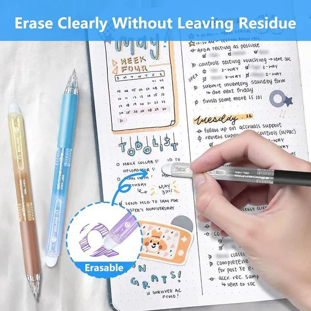Alt view image 3 of 7 - Erasable Gel Pen 12 Colors, Retractable Clicker 0.7mm Fine Point, Assorted Colors Inks, Make Mistakes Disappear, Erasable Gel Pens Perfect for Writing, Drawing & Planners