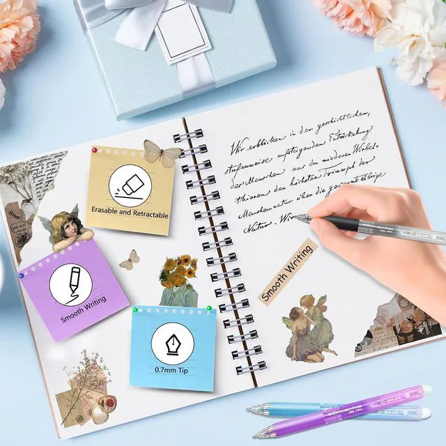 Alt view image 4 of 7 - Erasable Gel Pen 12 Colors, Retractable Clicker 0.7mm Fine Point, Assorted Colors Inks, Make Mistakes Disappear, Erasable Gel Pens Perfect for Writing, Drawing & Planners