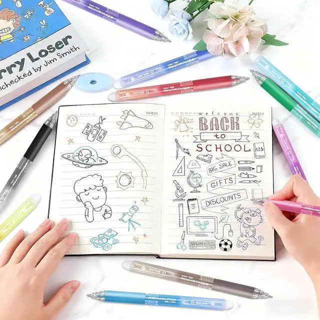 Alt view image 7 of 7 - Erasable Gel Pen 12 Colors, Retractable Clicker 0.7mm Fine Point, Assorted Colors Inks, Make Mistakes Disappear, Erasable Gel Pens Perfect for Writing, Drawing & Planners