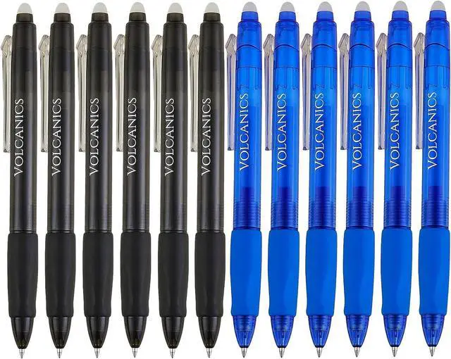 Main image of Retractable Clicker Erasable Gel Pens - 0.7mm Ball Point, Heat Erase with Built-in Eraser, 12 Pack Soft Black and Blue