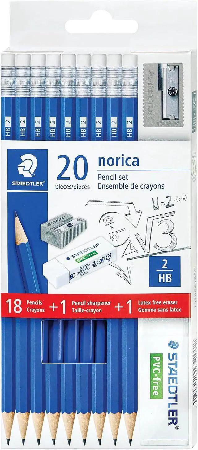 Main image of Norica #2 HB Wood-Cased Pencil Set: 18 Pre-Sharpened Graphite Pencils with 1 Eraser & 1 Sharpener, Break-Resistant Lead, For Writing & Drawing, Blue, Ideal for Classroom, Home & Office
