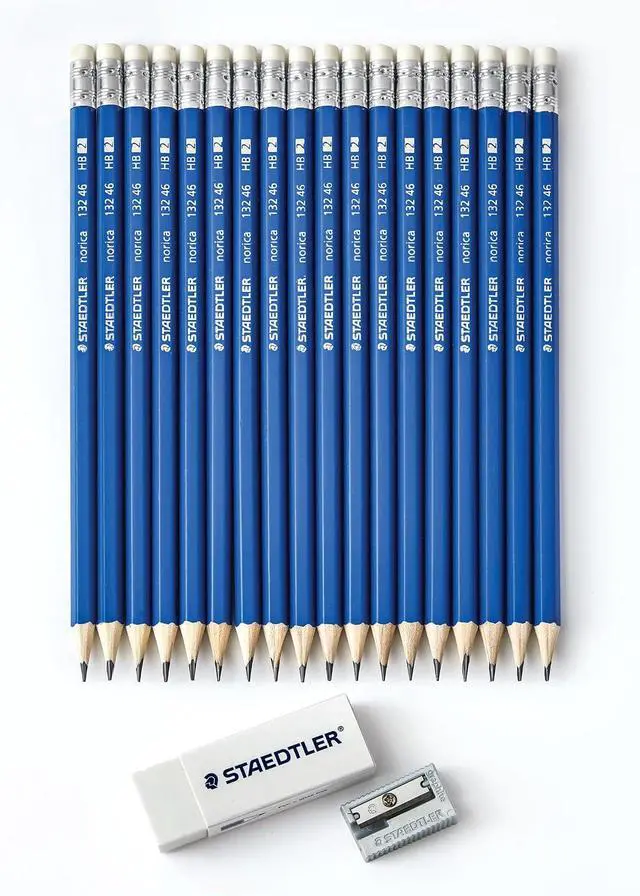 Alt view image 2 of 4 - Norica #2 HB Wood-Cased Pencil Set: 18 Pre-Sharpened Graphite Pencils with 1 Eraser & 1 Sharpener, Break-Resistant Lead, For Writing & Drawing, Blue, Ideal for Classroom, Home & Office