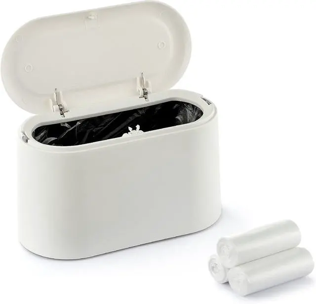 Main image of Mini Trash Can for Desk, Tiny Plastic Countertop Garbage Can with Lid, Easy to use and Keep Desktop Clean for Vanity, Bedside, Bathroom and Kitchen with 3 Rolls Trash Bags