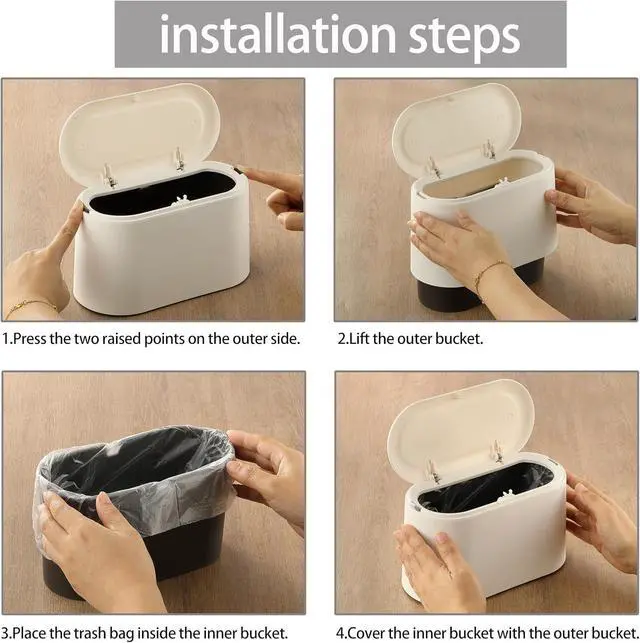 Alt view image 4 of 7 - Mini Trash Can for Desk, Tiny Plastic Countertop Garbage Can with Lid, Easy to use and Keep Desktop Clean for Vanity, Bedside, Bathroom and Kitchen with 3 Rolls Trash Bags