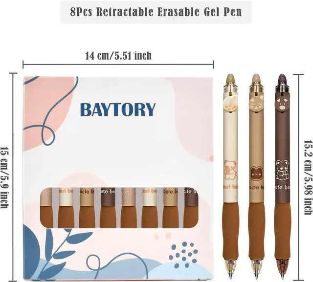 Alt view image 2 of 7 - 8Pcs Cute Erasable Pens, Blue & Black Ink Pen with Eraser (Coffee) | Smooth Writing Erasable Gel Pens Comfortable to Use for Note Taking Marking Planner Crossword Puzzles