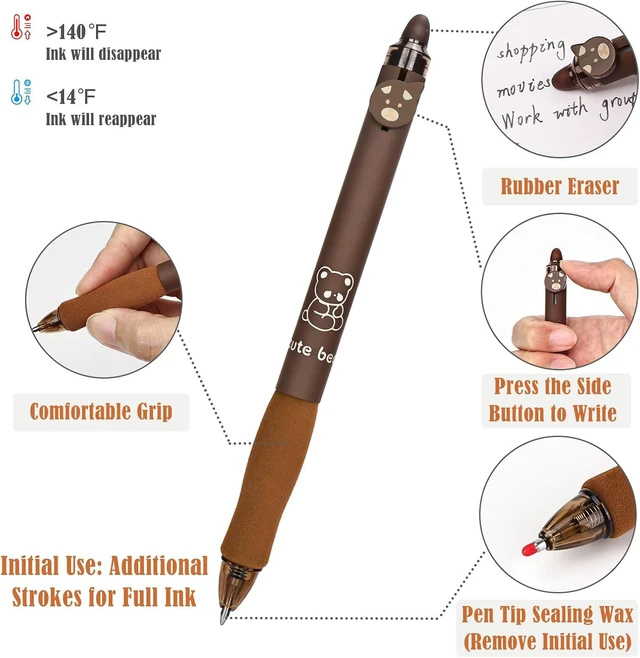 Alt view image 3 of 7 - 8Pcs Cute Erasable Pens, Blue & Black Ink Pen with Eraser (Coffee) | Smooth Writing Erasable Gel Pens Comfortable to Use for Note Taking Marking Planner Crossword Puzzles