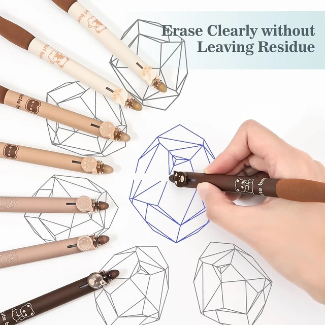 Alt view image 5 of 7 - 8Pcs Cute Erasable Pens, Blue & Black Ink Pen with Eraser (Coffee) | Smooth Writing Erasable Gel Pens Comfortable to Use for Note Taking Marking Planner Crossword Puzzles