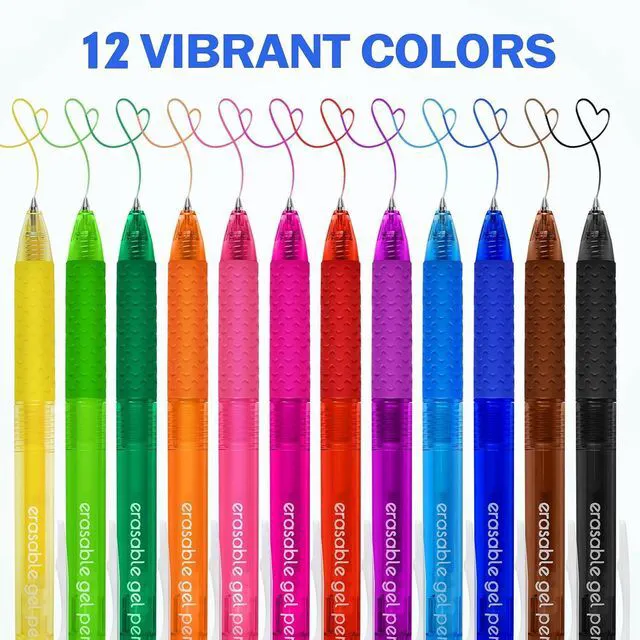Alt view image 2 of 7 - Erasable Gel Pens, Refillable & Retractable Gel Ink Pens, Fine Point 0.7 mm, Pack of 12, Assorted Colors for Daily Writing, Drawing, Note Taking, Pens Bulk for School, Office, Home Supply