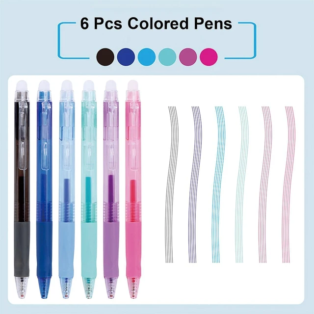 Alt view image 3 of 6 - 6 Pcs Erasable Colored Pens Erasable Retractable Colored Pens Colored Gel Pens 0.5mm Point Pen Cute Erasable Pens Office School Pens Women Girls Men Boys Pens (6Pcs Colored)