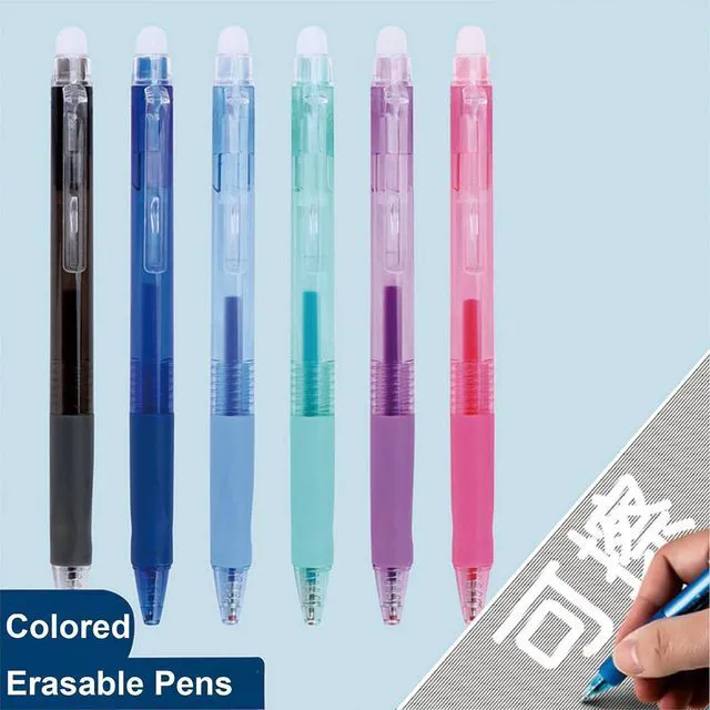 Alt view image 2 of 6 - 6 Pcs Erasable Colored Pens Erasable Retractable Colored Pens Colored Gel Pens 0.5mm Point Pen Cute Erasable Pens Office School Pens Women Girls Men Boys Pens (6Pcs Colored)