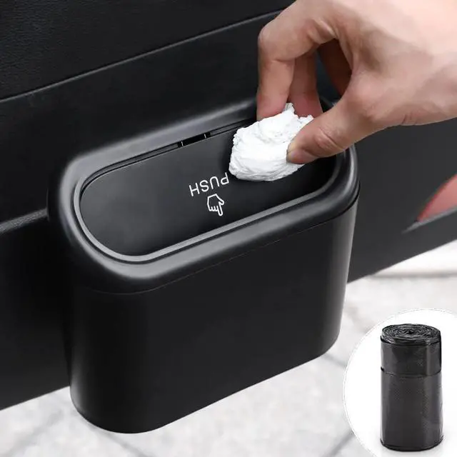 Main image of Car Trash Can with Lid, Mini Auto Dustbin Garbage Organizer with 30 Pcs Plastic Trash Bag, Automotive Garbage Container Bin for Vehicle, Home, Office