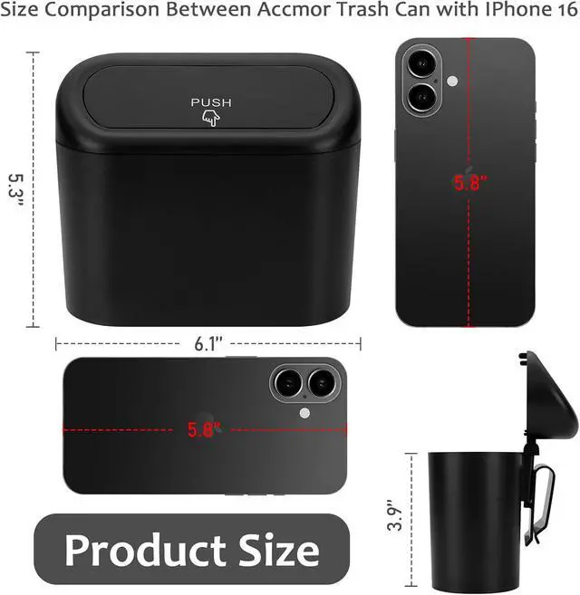 Alt view image 2 of 7 - Car Trash Can with Lid, Mini Auto Dustbin Garbage Organizer with 30 Pcs Plastic Trash Bag, Automotive Garbage Container Bin for Vehicle, Home, Office