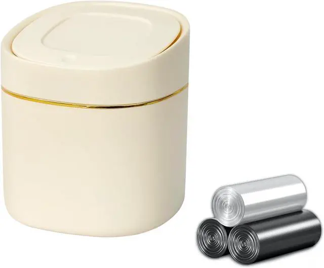 Main image of 1 Pcs Mini Desktop Trash Can with Lid with 90 Trash Bags, Press-Type Garbage Can, Small Countertop Plastic Wastebasket for Vanity, Bedroom, Bathroom, Kitchen, Desk (White)