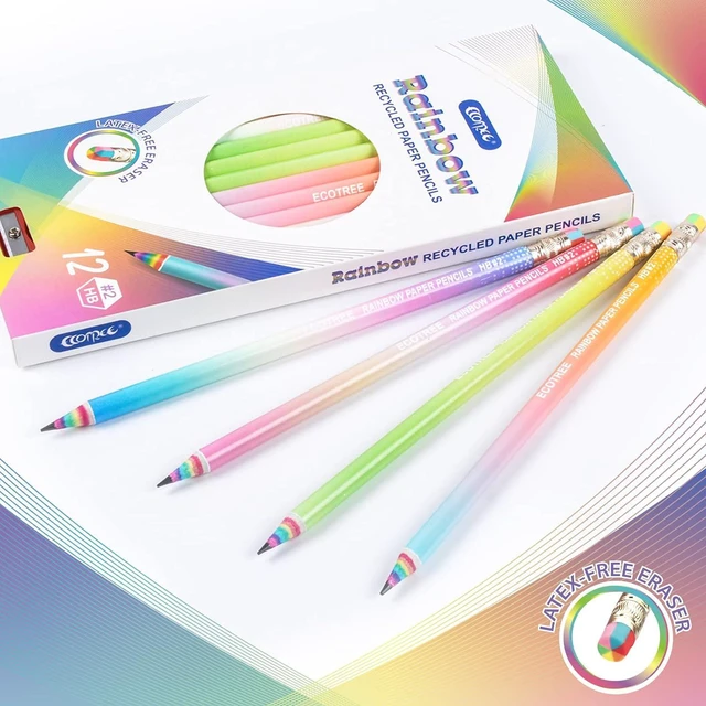 Alt view image 6 of 7 - Pre-Sharpened Rainbow Pencils #2, Back to School Supplies, 12 Count | Cute Number 2 Pencils for Kids Students, Latex-Free Eraser, Eco Recycled Paper, Smooth Writing, Drawing, Fun Classroom Gifts