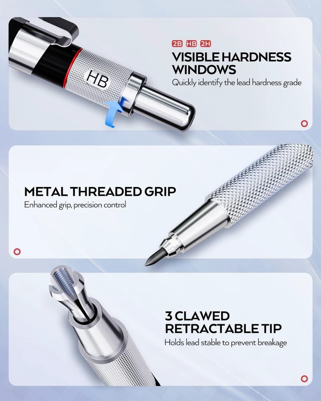 Alt view image 2 of 7 - 6PCS Art Mechanical Pencil Set | 3PCS Metal Drafting Pencil 0.5 mm & 0.7 mm & 0.9 mm & 3PCS 2mm Graphite Lead Holder (2B HB 2H) For Writing, Sketching Drawing