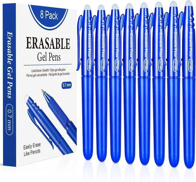 Main image of Erasable Gel Pens 0.7mm, Blue Heat Erasable Fine Point Ballpoint Pens, Make Mistakes Disappear, Gel Ink Pens with Eraser for Drawing Writing Planner Journaling Crossword Puzzles School Supplies
