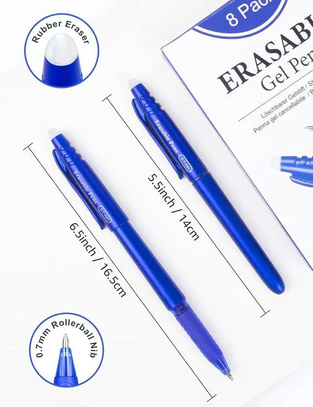 Alt view image 7 of 7 - Erasable Gel Pens 0.7mm, Blue Heat Erasable Fine Point Ballpoint Pens, Make Mistakes Disappear, Gel Ink Pens with Eraser for Drawing Writing Planner Journaling Crossword Puzzles School Supplies