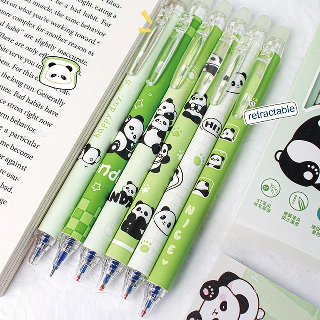 Alt view image 3 of 7 - 6 Pcs Cute Erasable Retractable Pens Erasable Gel Ink Pens Cartoon Panda Pen 0.5mm Blue Ink Pen Cartoon Writing Pen Office School Supplies Women Girls Boys(Blue Ink-Panda)