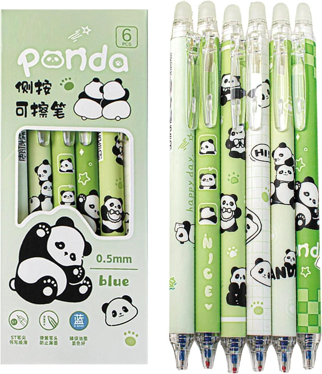 Main image of 6 Pcs Cute Erasable Retractable Pens Erasable Gel Ink Pens Cartoon Panda Pen 0.5mm Blue Ink Pen Cartoon Writing Pen Office School Supplies Women Girls Boys(Blue Ink-Panda)