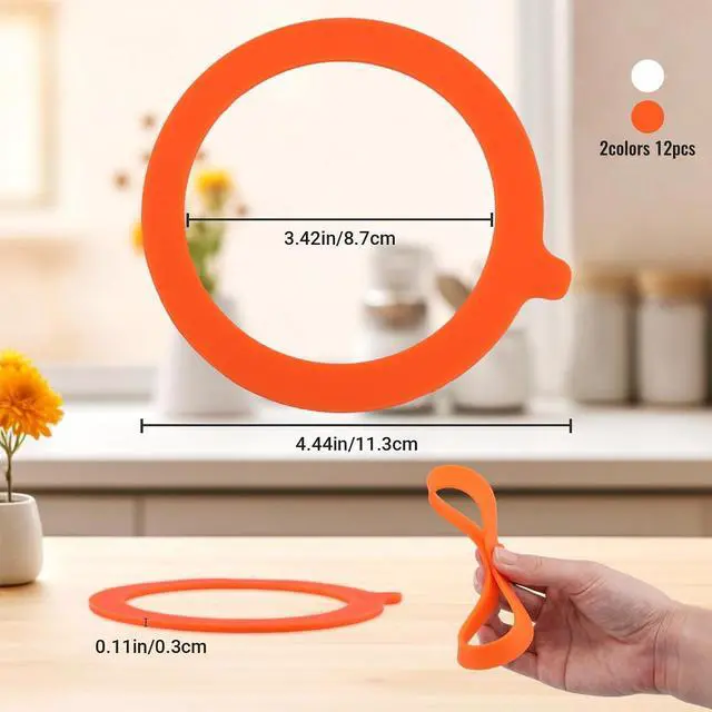 Alt view image 2 of 6 - 12Pcs Seals Rings For Glass Jars,Silicone Gasket Replacement,Rubber Seal For Mason Jar Lids,Canning Silicone Fitting Seals For Glass Clip Top Jars(4.44in,White+Orange)