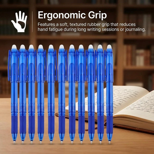 Alt view image 4 of 7 - Blue Erasable Gel Pens, 0.7mm Fine Point, 12 Pack | Capped Smooth Pencil-Like Precision Writing Pens For School, Office, Note Taking And Everyday Planning